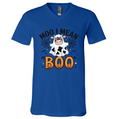 Funny Ghost Cow Moo I Mean Boo Cute Cow Halloween Gift V-Neck T-Shirt