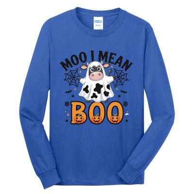 Funny Ghost Cow Moo I Mean Boo Cute Cow Halloween Gift Tall Long Sleeve T-Shirt