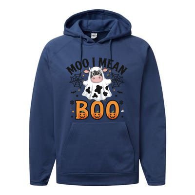 Funny Ghost Cow Moo I Mean Boo Cute Cow Halloween Gift Performance Fleece Hoodie