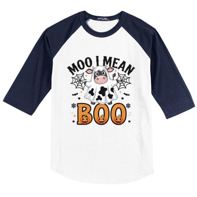 Funny Ghost Cow Moo I Mean Boo Cute Cow Halloween Gift Baseball Sleeve Shirt