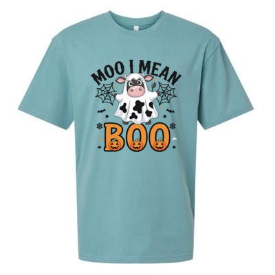 Funny Ghost Cow Moo I Mean Boo Cute Cow Halloween Gift Sueded Cloud Jersey T-Shirt