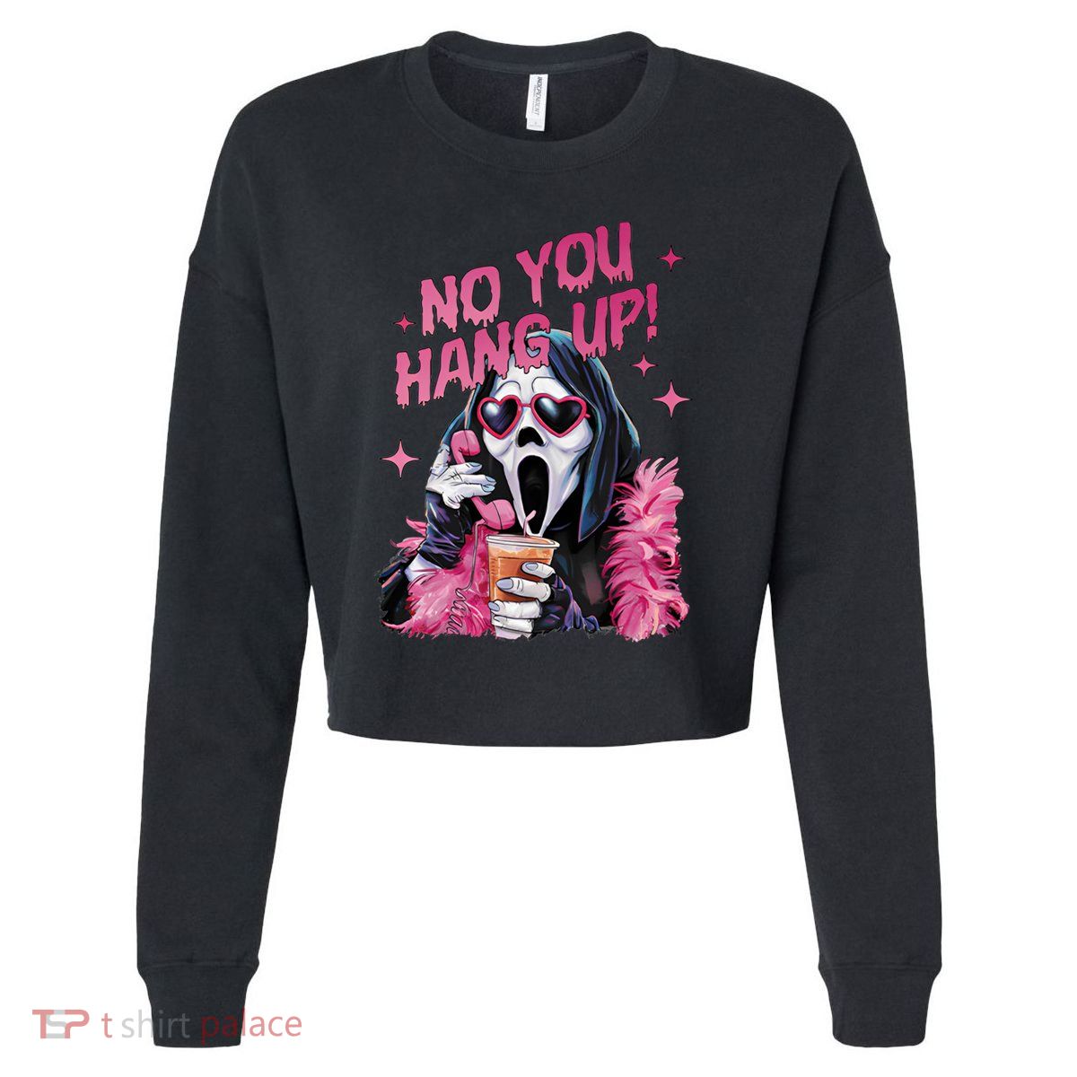 Funny Ghost Calling Halloween No You Hang Up Gift Cropped Pullover Crew