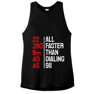 Funny Gun Caliber All Faster Than Dialing 911 Guns Ladies PosiCharge Tri-Blend Wicking Tank