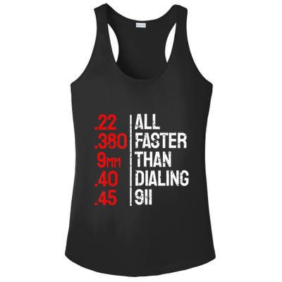 Funny Gun Caliber All Faster Than Dialing 911 Guns Ladies PosiCharge Competitor Racerback Tank