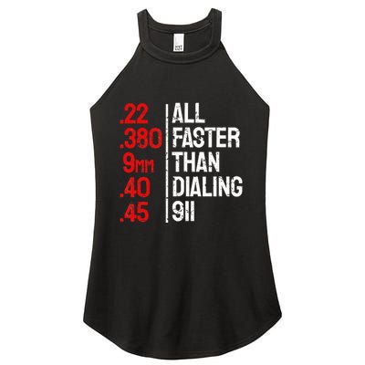 Funny Gun Caliber All Faster Than Dialing 911 Guns Women's Perfect Tri Rocker Tank