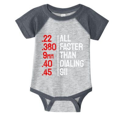Funny Gun Caliber All Faster Than Dialing 911 Guns Infant Baby Jersey Bodysuit