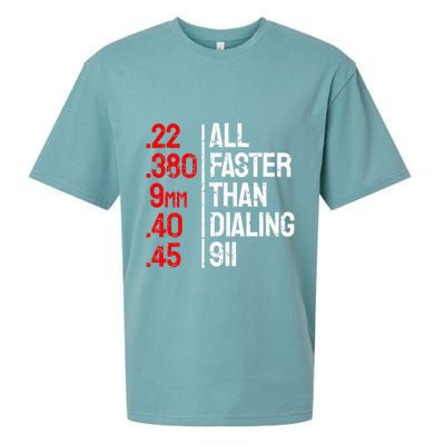 Funny Gun Caliber All Faster Than Dialing 911 Guns Sueded Cloud Jersey T-Shirt