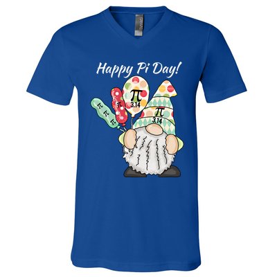 Funny Gnome Celebrating Happy Pi Day Gift V-Neck T-Shirt