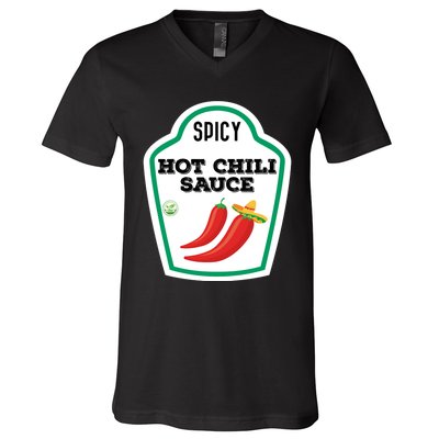 Funny Group Condiments Diy Halloween Costume Hot Chili Sauce V-Neck T-Shirt