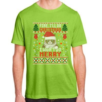 Funny Grumpy Christmas Cat Pun Joke Ugly Xmas Sweater Gift Adult ChromaSoft Performance T-Shirt