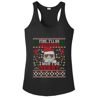 Funny Grumpy Christmas Cat Pun Joke Ugly Xmas Sweater Gift Ladies PosiCharge Competitor Racerback Tank