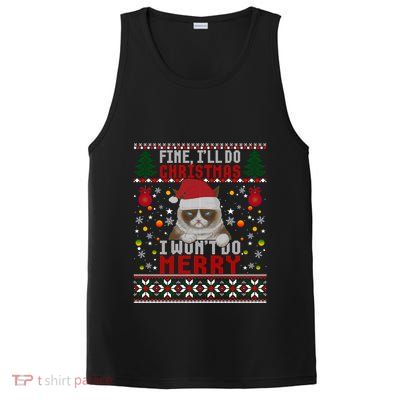 Funny Grumpy Christmas Cat Pun Joke Ugly Xmas Sweater Gift PosiCharge Competitor Tank