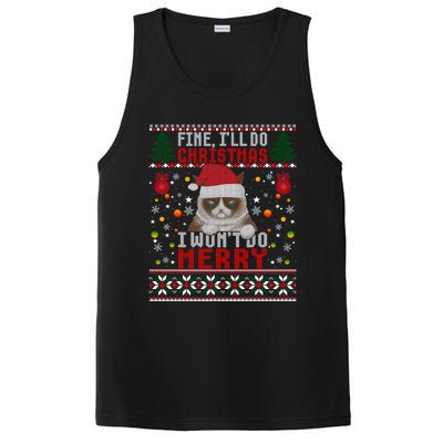 Funny Grumpy Christmas Cat Pun Joke Ugly Xmas Sweater Gift PosiCharge Competitor Tank