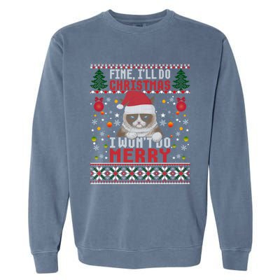 Funny Grumpy Christmas Cat Pun Joke Ugly Xmas Sweater Gift Garment-Dyed Sweatshirt