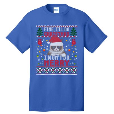 Funny Grumpy Christmas Cat Pun Joke Ugly Xmas Sweater Gift Tall T-Shirt