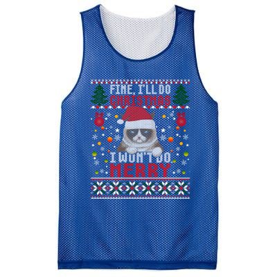 Funny Grumpy Christmas Cat Pun Joke Ugly Xmas Sweater Gift Mesh Reversible Basketball Jersey Tank