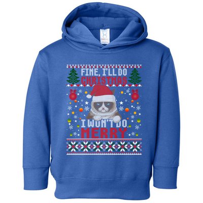 Funny Grumpy Christmas Cat Pun Joke Ugly Xmas Sweater Gift Toddler Hoodie