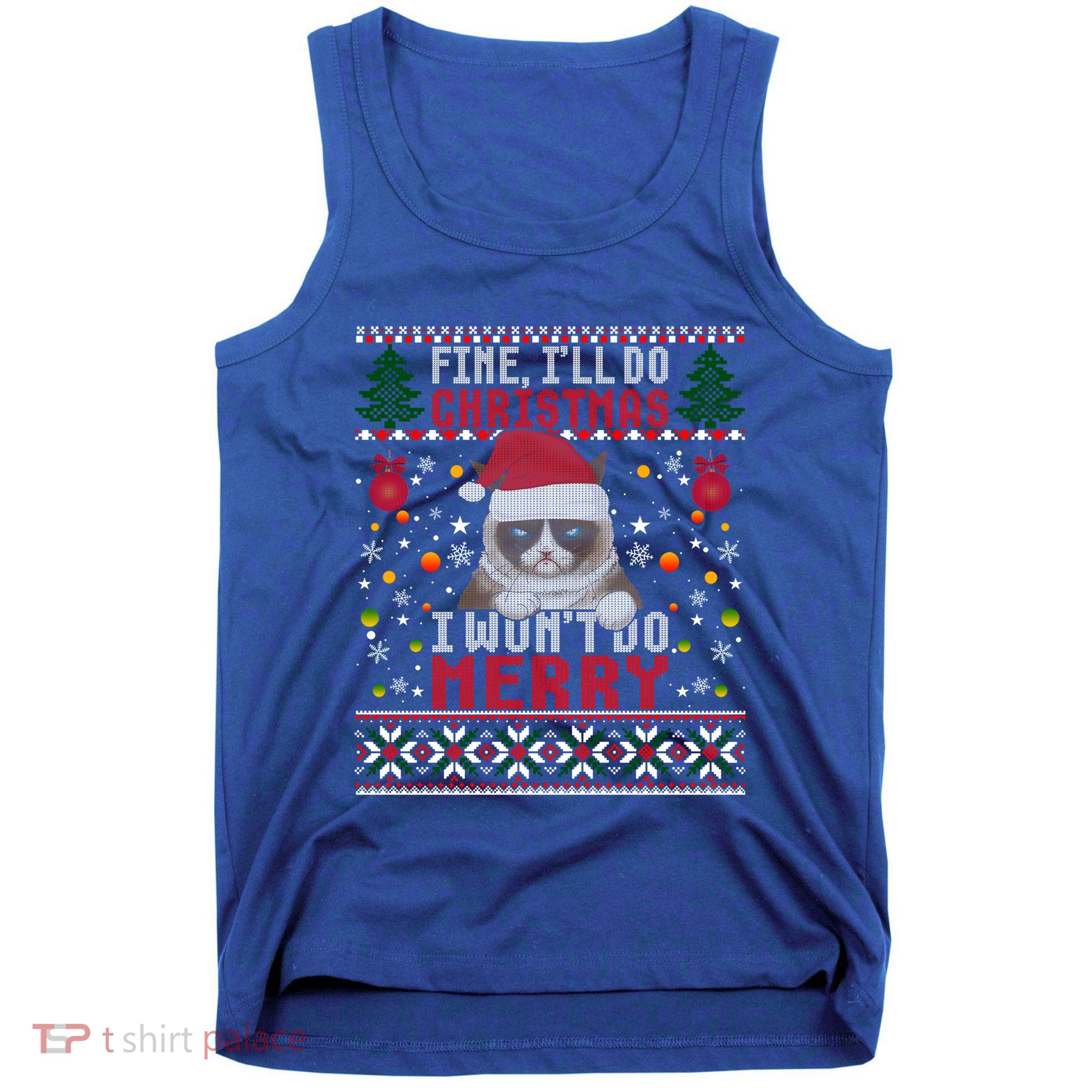 Funny Grumpy Christmas Cat Pun Joke Ugly Xmas Sweater Gift Tank Top