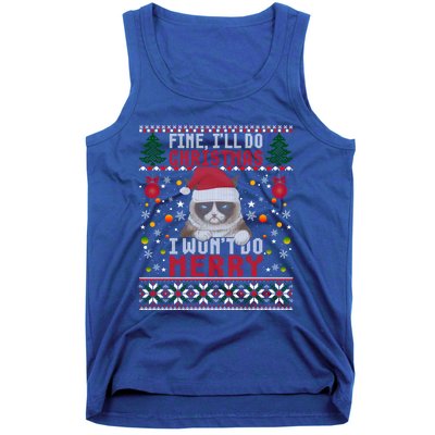 Funny Grumpy Christmas Cat Pun Joke Ugly Xmas Sweater Gift Tank Top