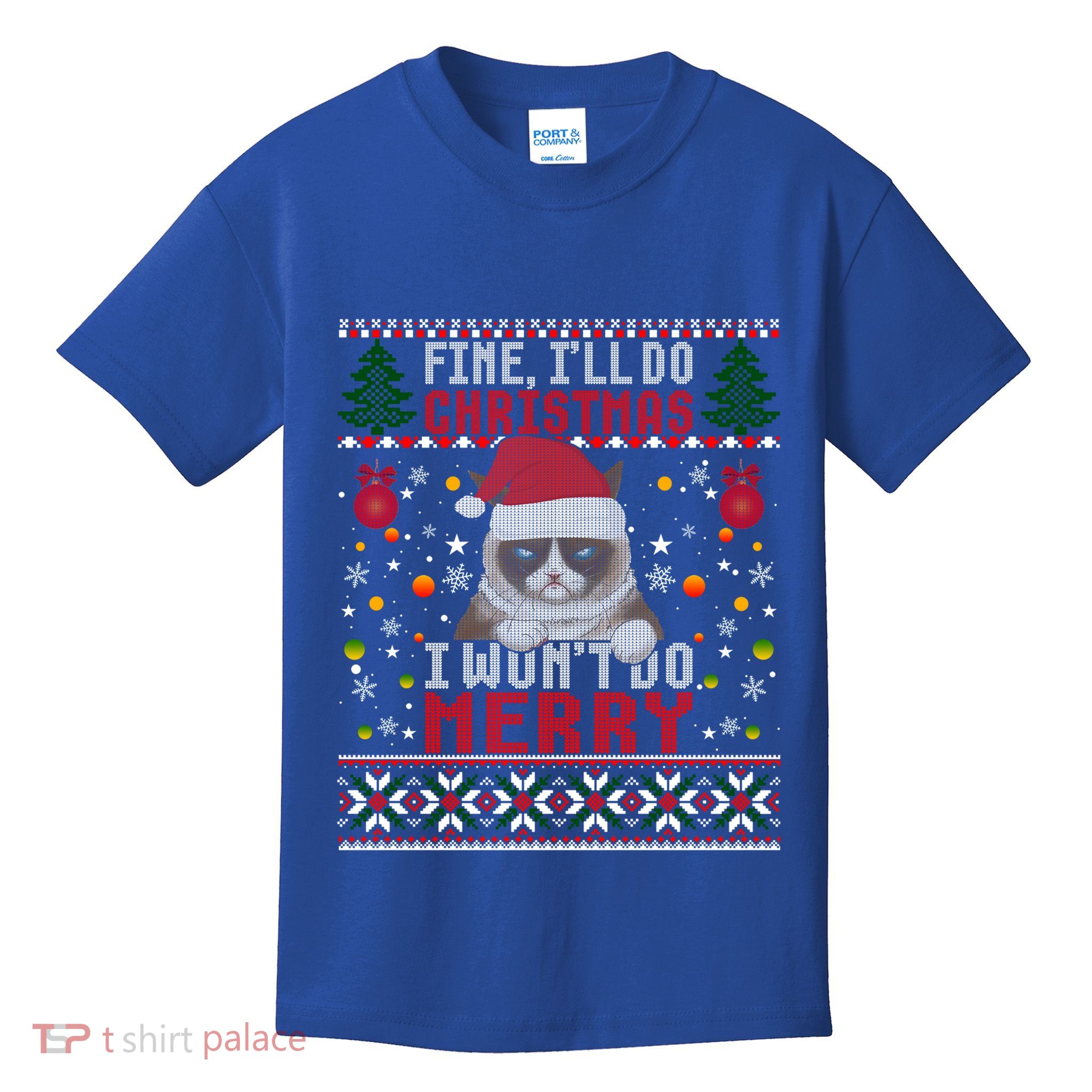 Funny Grumpy Christmas Cat Pun Joke Ugly Xmas Sweater Gift Kids T-Shirt