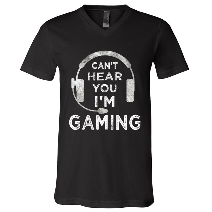 Funny Gamer Can't Hear You I'm Gaming Teens Boy Girl V-Neck T-Shirt