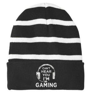 Funny Gamer Can't Hear You I'm Gaming Teens Boy Girl Striped Beanie with Solid Band