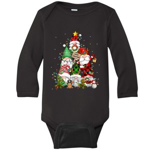 Funny Gnomies Christmas Tree Lights Cute Gnome Merry Xmas Pj Baby Long Sleeve Bodysuit