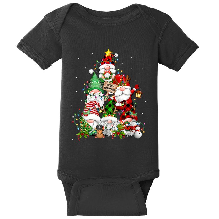 Funny Gnomies Christmas Tree Lights Cute Gnome Merry Xmas Pj Baby Bodysuit