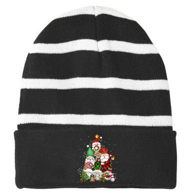 Funny Gnomies Christmas Tree Lights Cute Gnome Merry Xmas Pj Striped Beanie with Solid Band