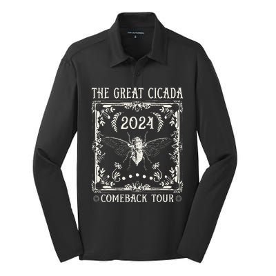 Funny Great Cicada Comeback 2024 Insect Invasion Silk Touch Performance Long Sleeve Polo