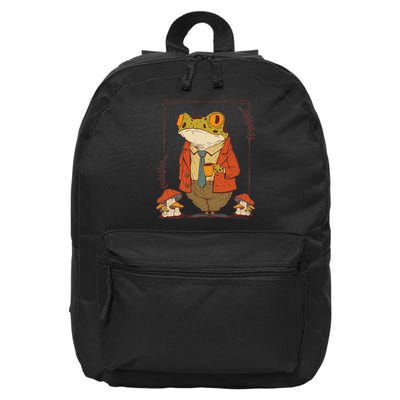 Frog Goblincore Clothes Dark Academia Aesthetic Mushroom 16 in Basic Backpack