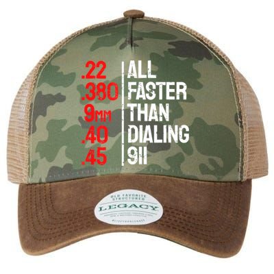 Funny Gun Caliber All Faster Than Dialing 911 Guns Legacy Tie Dye Trucker Hat