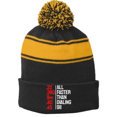 Funny Gun Caliber All Faster Than Dialing 911 Guns Stripe Pom Pom Beanie
