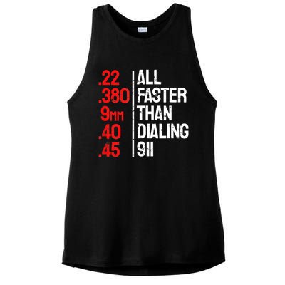 Funny Gun Caliber All Faster Than Dialing 911 Guns Ladies PosiCharge Tri-Blend Wicking Tank