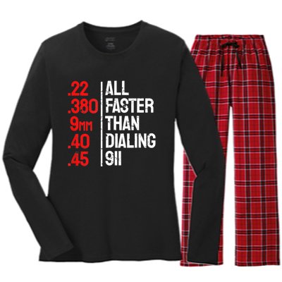 Funny Gun Caliber All Faster Than Dialing 911 Guns Women's Long Sleeve Flannel Pajama Set 