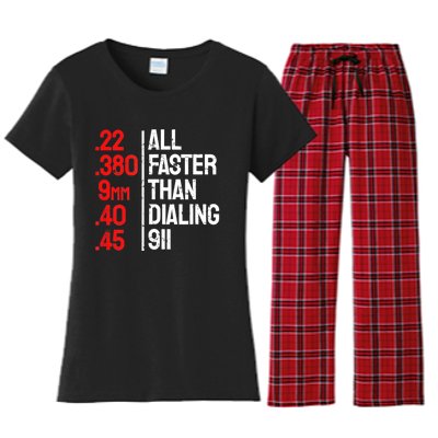 Funny Gun Caliber All Faster Than Dialing 911 Guns Women's Flannel Pajama Set