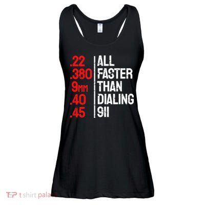 Funny Gun Caliber All Faster Than Dialing 911 Guns Ladies Essential Flowy Tank