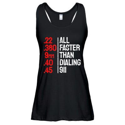 Funny Gun Caliber All Faster Than Dialing 911 Guns Ladies Essential Flowy Tank