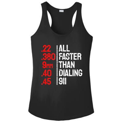 Funny Gun Caliber All Faster Than Dialing 911 Guns Ladies PosiCharge Competitor Racerback Tank