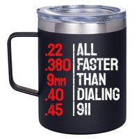 Funny Gun Caliber All Faster Than Dialing 911 Guns 12oz Stainless Steel Coffee Mug