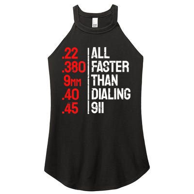 Funny Gun Caliber All Faster Than Dialing 911 Guns Women's Perfect Tri Rocker Tank