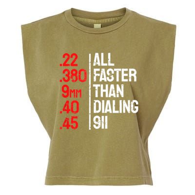 Funny Gun Caliber All Faster Than Dialing 911 Guns Garment-Dyed Women's Muscle Tee