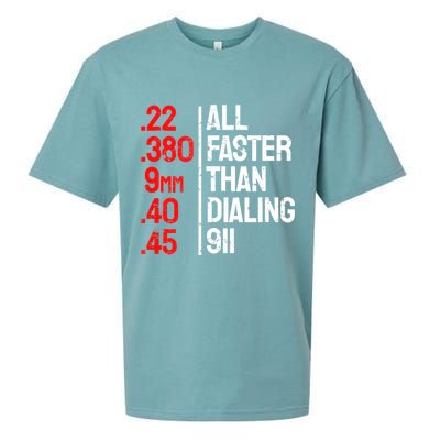 Funny Gun Caliber All Faster Than Dialing 911 Guns Sueded Cloud Jersey T-Shirt