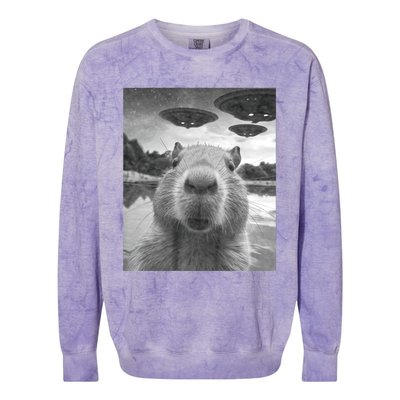 Funny Graphic Capybara Selfie With Ufos Weird Colorblast Crewneck Sweatshirt