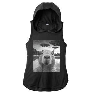 Funny Graphic Capybara Selfie With Ufos Weird Ladies PosiCharge Tri-Blend Wicking Draft Hoodie Tank