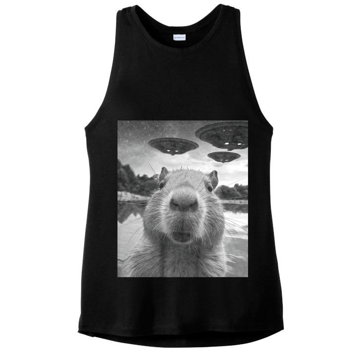 Funny Graphic Capybara Selfie With Ufos Weird Ladies PosiCharge Tri-Blend Wicking Tank