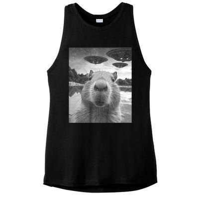 Funny Graphic Capybara Selfie With Ufos Weird Ladies PosiCharge Tri-Blend Wicking Tank