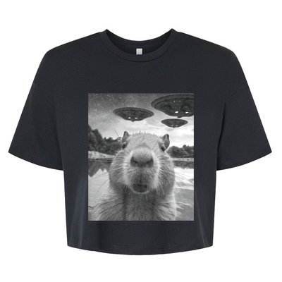 Funny Graphic Capybara Selfie With Ufos Weird Bella+Canvas Jersey Crop Tee