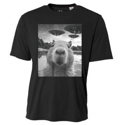 Funny Graphic Capybara Selfie With Ufos Weird Cooling Performance Crew T-Shirt