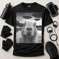 Funny Graphic Capybara Selfie With Ufos Weird Performance Shirt